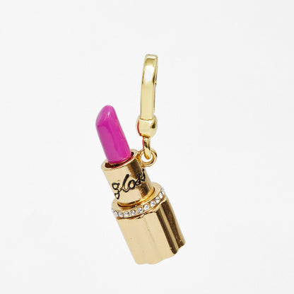 Enamel glazed diamond studded metal letters Barbie pink lipstick rotatable pendant necklace